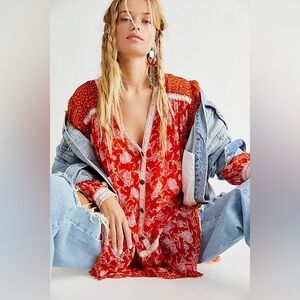 Free People Floral Red and Orange Bohemian mini Dress
